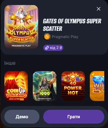 Gates of Olympus Super Scatter slot card with the Demo and Play buttons