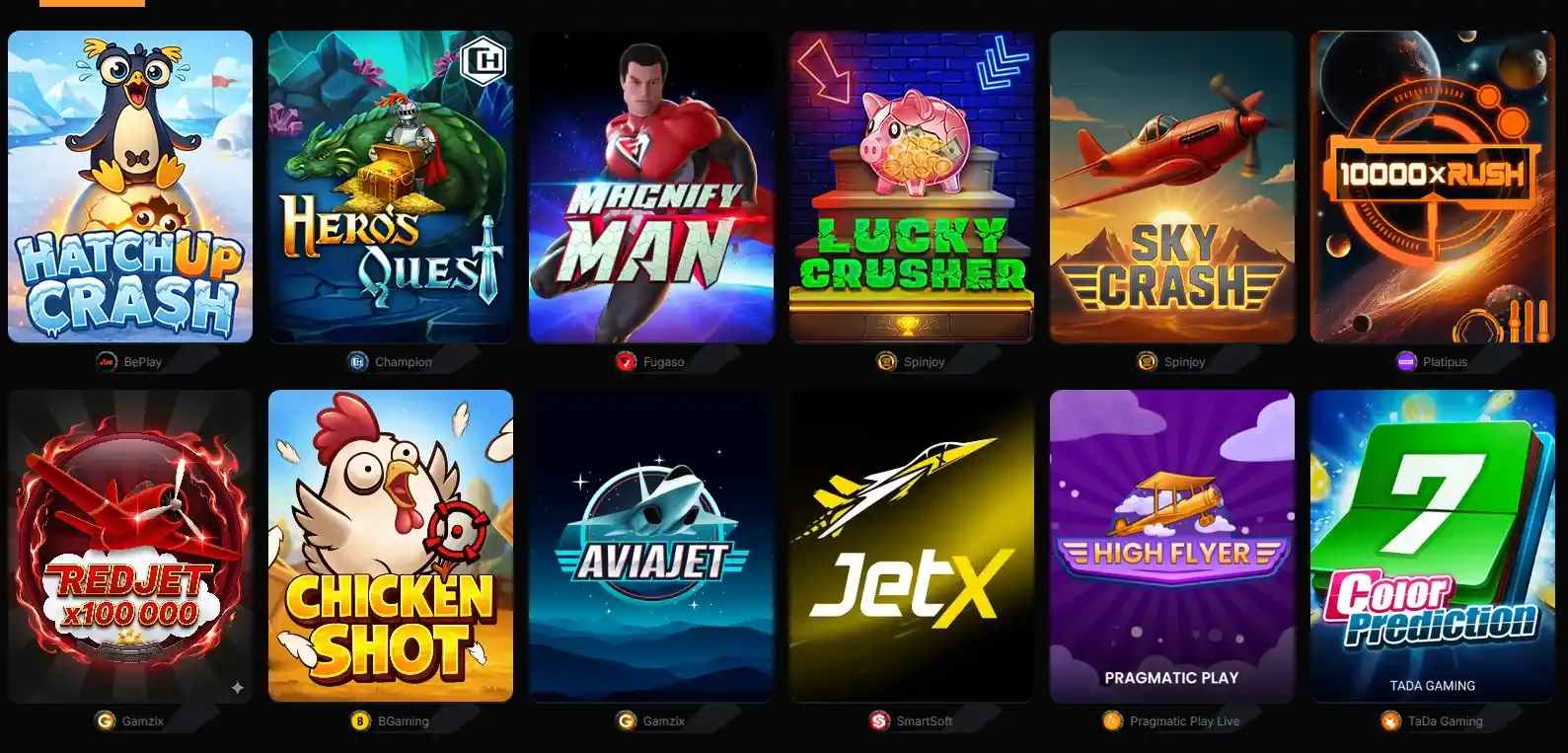 BETON quick games: Hatch Up Crash, Sky Crash, Aviajet, JetX, Chicken Shot and other crash games