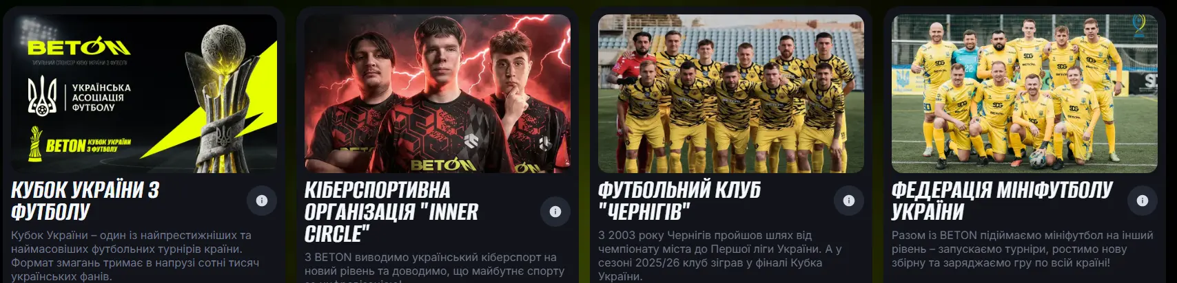 BETON sports partnerships: the Ukrainian Football Cup, Inner Circle, FC Chernihiv and the Mini-Football Federation